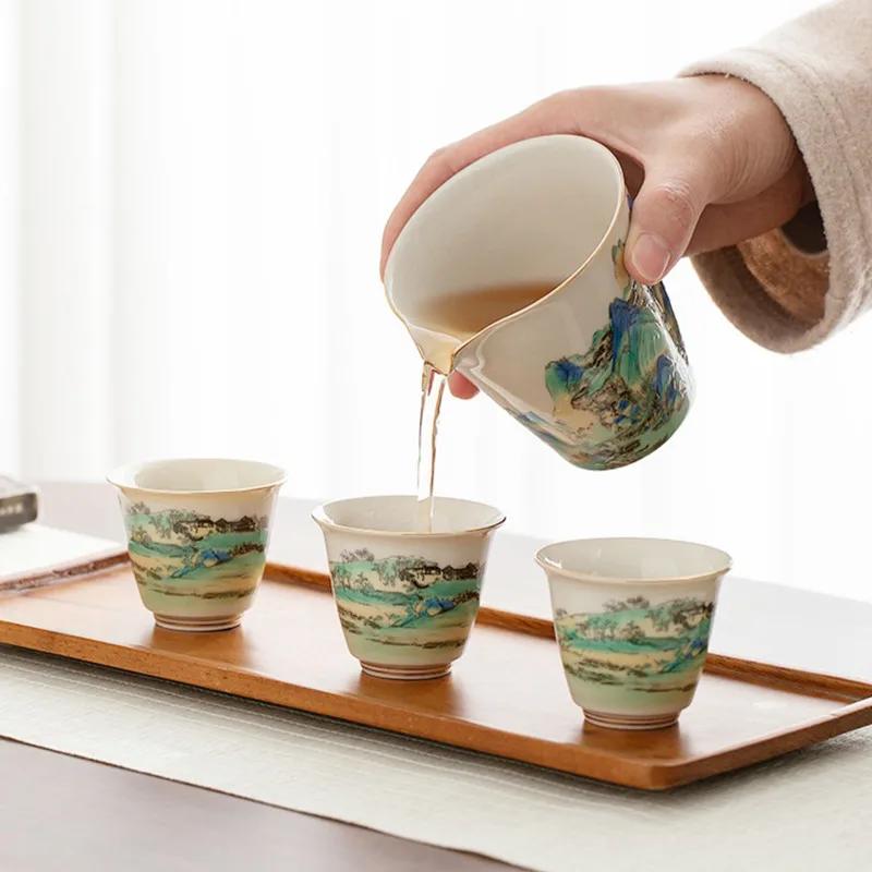 1 Pc Chinese Ceramic Teacup Meditation Cup Handmade Landscape Pattern Tea Bowl Porcelain Tea Cup Household Tea Set Accessories