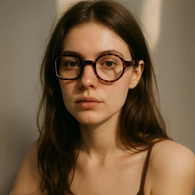 Vintage Asymmetric Anti Blue Light Prescription Reading Glasses Woman Eyeglasses with One Square and One Round Frame