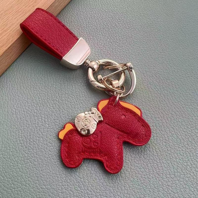 Cute Pony Keychain Short Leather Car Keyring Pendant Personalized Ring Key Chains for Men and Women