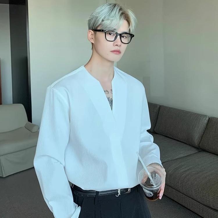 

Мужской модный пуловер пике с V-образным вырезом, не мнущийся, с длинным рукавом, для весны и осени M