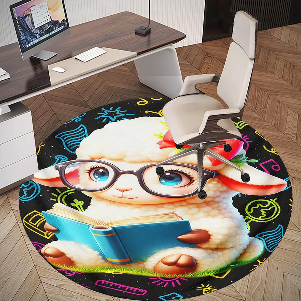 1PC Lamb Reading Round Chair mat Area Rug - Non-Slip, Floor Mat for Office, Bedroom, and Indoor Decor -Gift D1127225