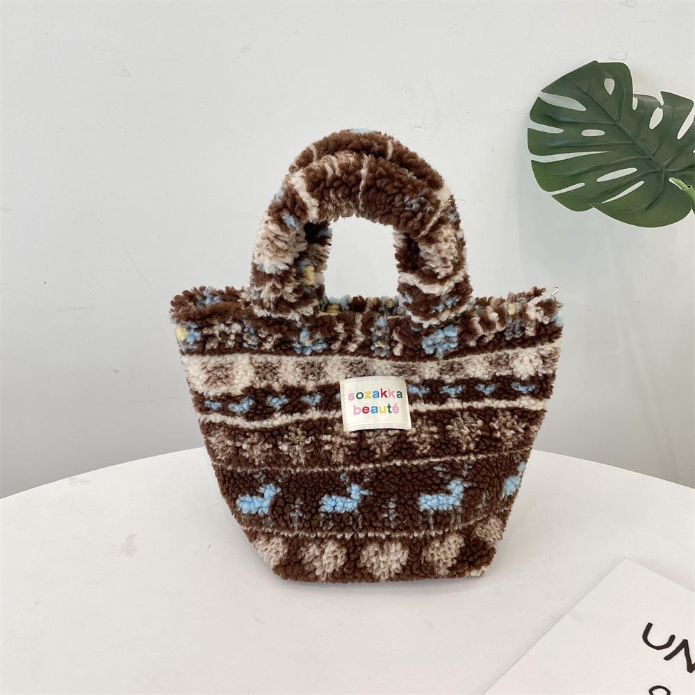 Retro Bohemian Hobo Bag Printed Fluffy Handbag Casual Ethnic Style Tote Bag  Women Style3
