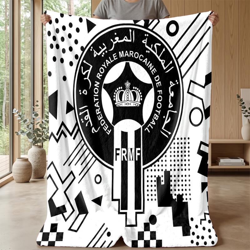 Morocco Football Printed Flannel Blanket Skin Friendly Warm Decorative Throw for Indoor Couch Bed Daily Use