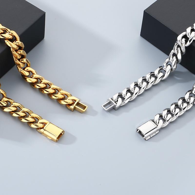 Hip Hop Miami Cubaanse Ketting Halsketting voor Mannen Vrouwen Choker Glanzend Goudkleurig Roestvrij Staal Sieraden 15MM Dik Accessoire