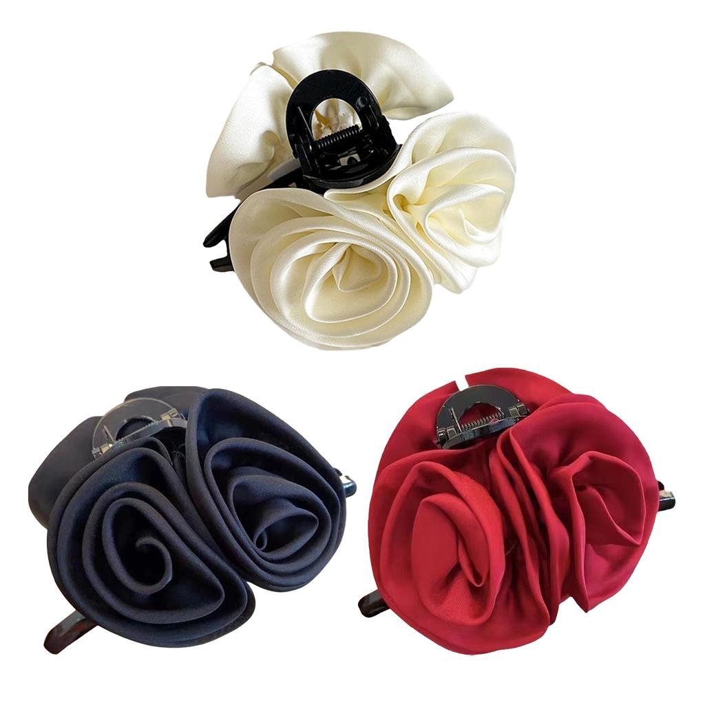Trendy Flower Hair Claw Elegant Satin Rose Shark Hair Gripper For Women Girls Daily Life Fashion Hair Clip Hair Accessories