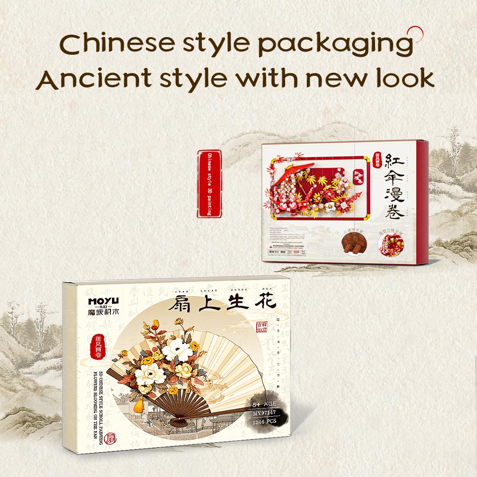 Chinese Style 3D Scroll Building Block Sets Educational Toys Flower Bricks New Year Gifts Tabletop Decoration