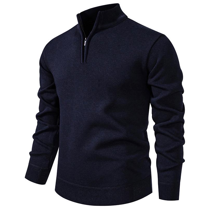 2024 Men s Solid Color Stand Collar Half Zip Slim Fit Sweater M темно-синий