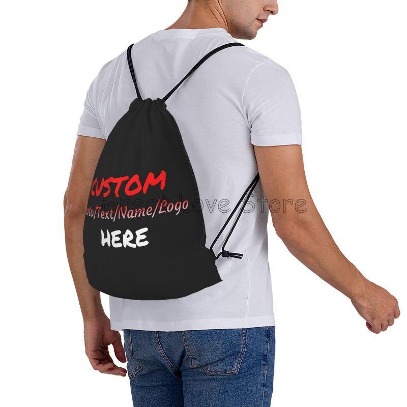 Custom Your Design Text Photo Logo Drawstring Backpack Bags Lightweight Foldable Gym Sports Sackpack Sacks for Training