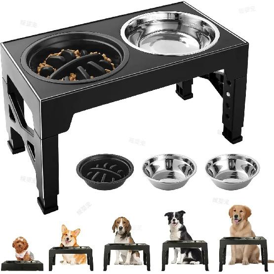 Dog Feeder with Double Stainless Steel Pet Food Water Bowls Pet Dog Bowls Adjustable Raised Stand for Small Medium Large Dogs