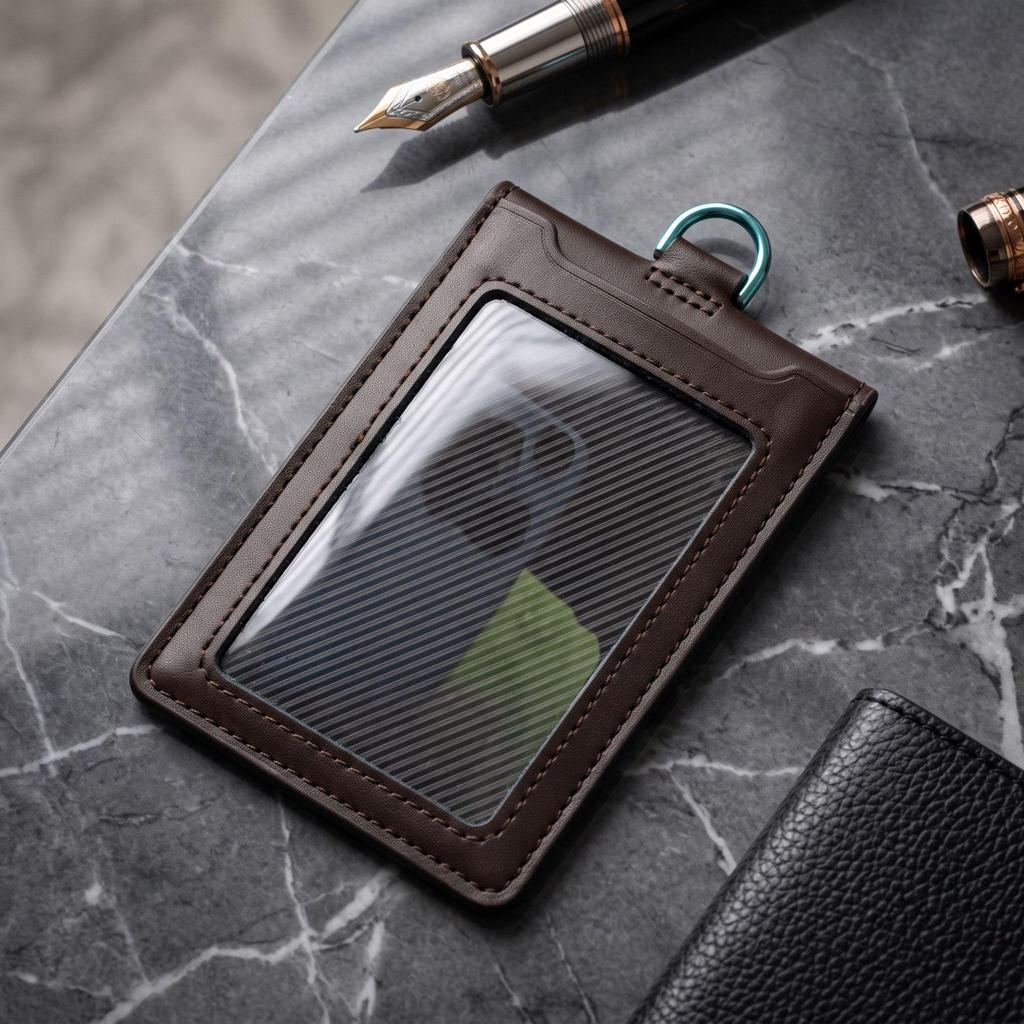 Leather Work ID Badge Holder with Foldable Magnetic Closure