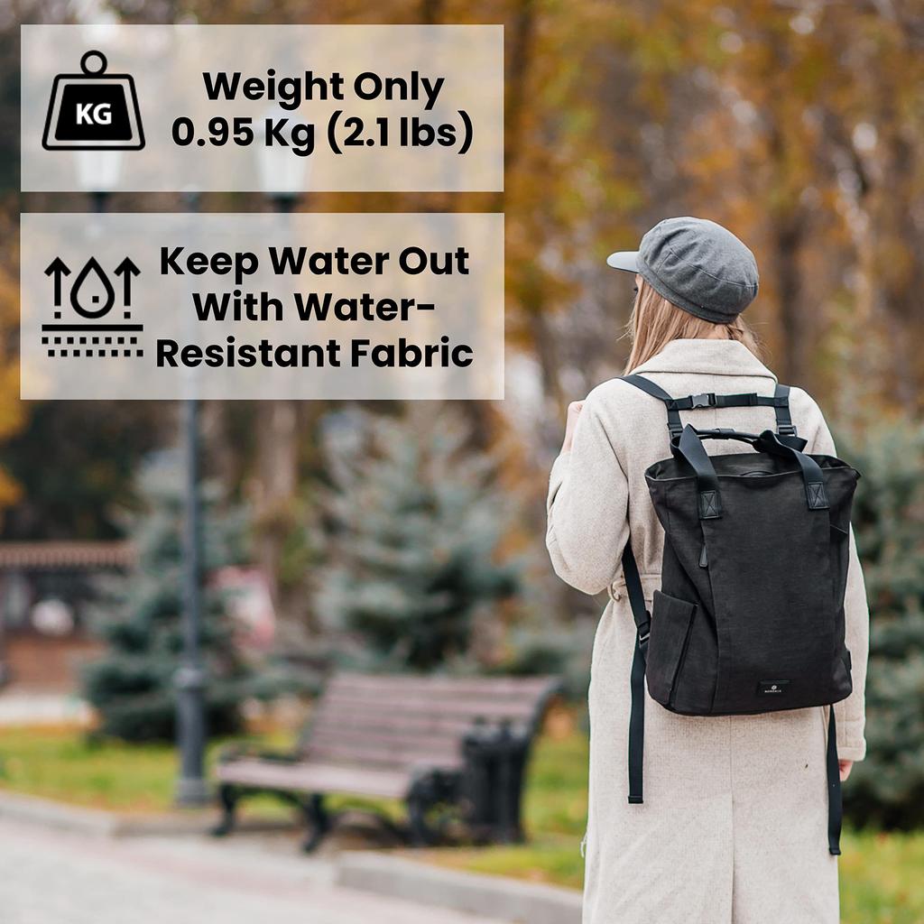 Nordace Siena II Totepack Reise-Rucksack für Männer und Frauen mit USB-Ladeanschluss Wasserdichter Tages-Buch-Reise-Rucksack, Schwarz, 40x31x10,