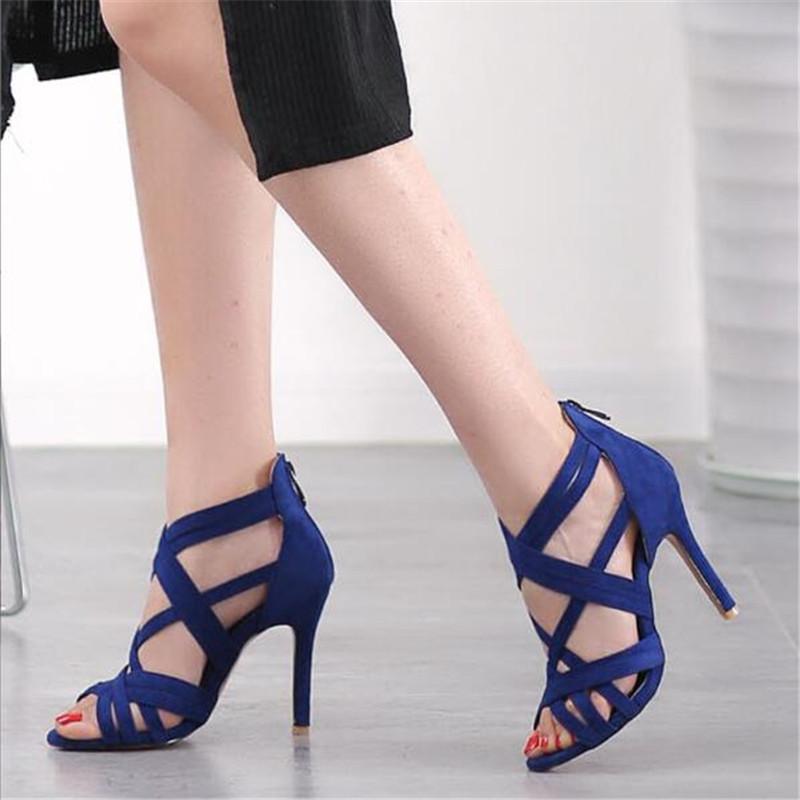 2025 New Summer Women's High Heels Stiletto Women's Sandals Fashion Zipper Sexy Open Toe Jazz Dance Sandals Women Party 32-46