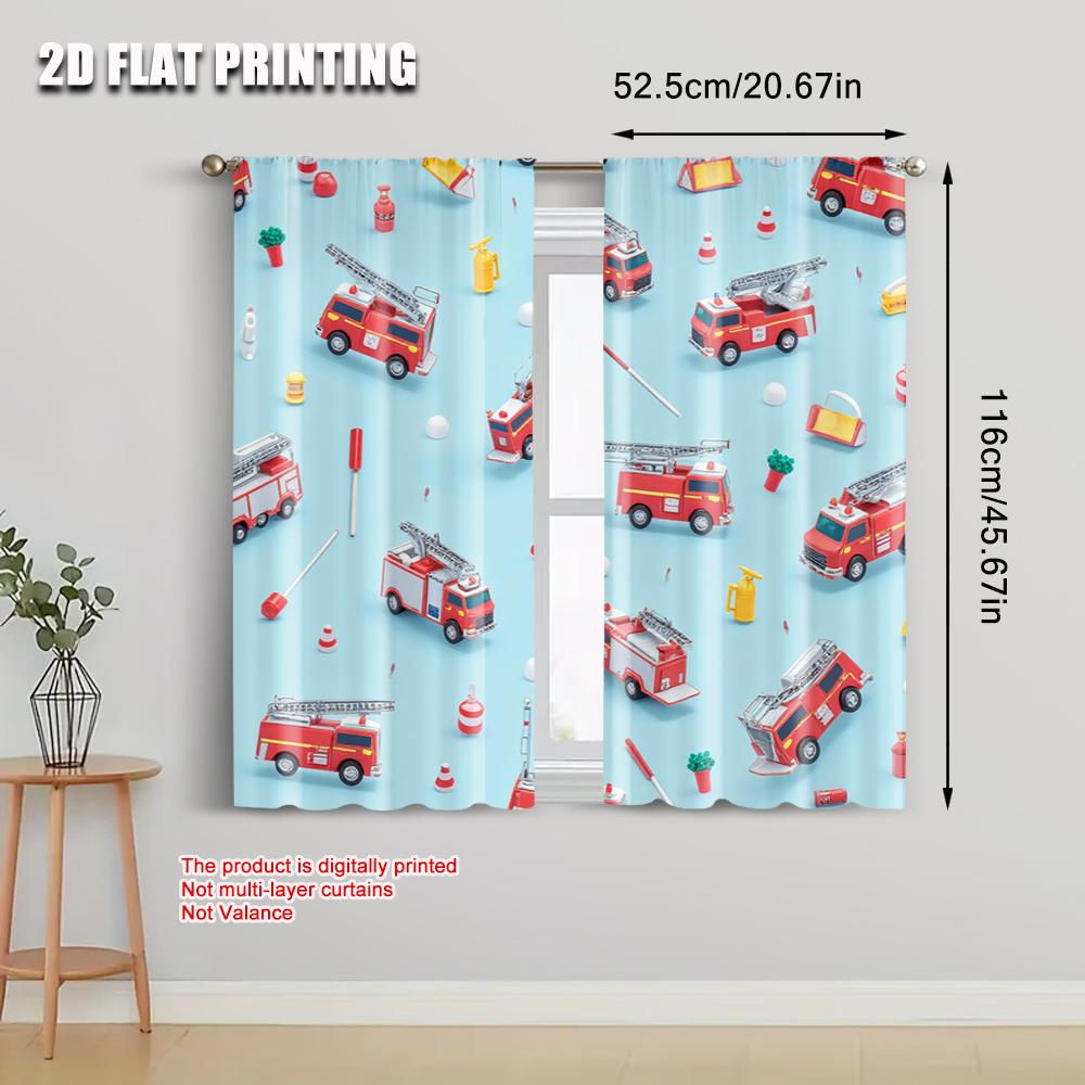 2pcs   Spring Summer Curtains Firetrucks Emergency Service Thematic Sheer Curtains Versatile Polyester Outdoor Decorations Ldeal