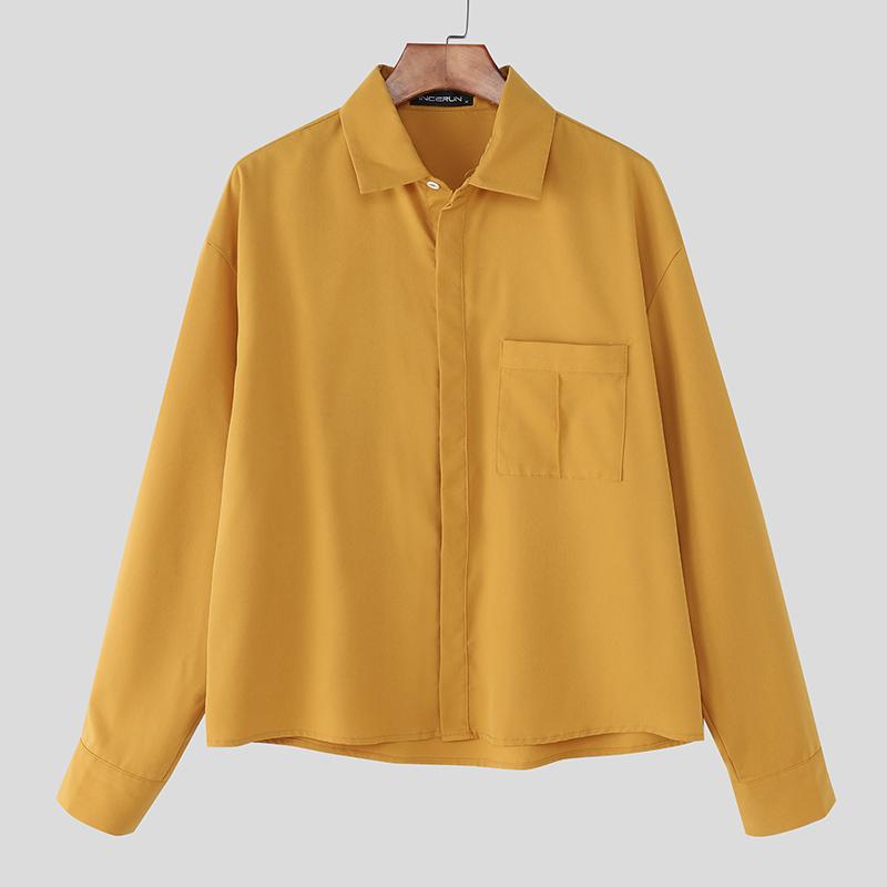 INCERUN S-5XL Men Turn Down Collar Long Sleeve Buttons Loose Casual Shirts Tops