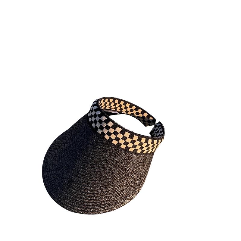 

Style Versatile Hat Straw Woven Comfortable Grid Pattern Visors Sunshade Hats Black