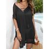 Plus Size Women's Summer Deep V Lace Up Woven Holiday Beach Bikini Smock Dress