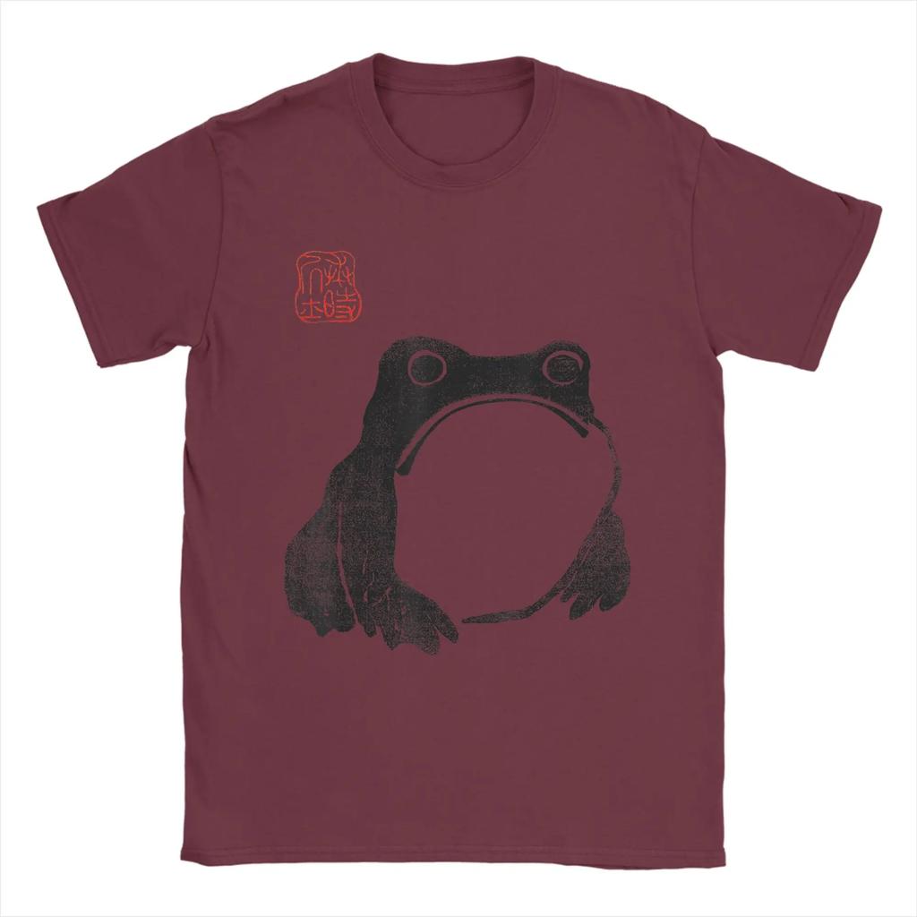 Japanese Grumpy Frog Toad Unimpressed Animal Funny Chubby T-Shirts 100% Cotton Tee Shirt for Men's Y2K Short Sleeve Clothing