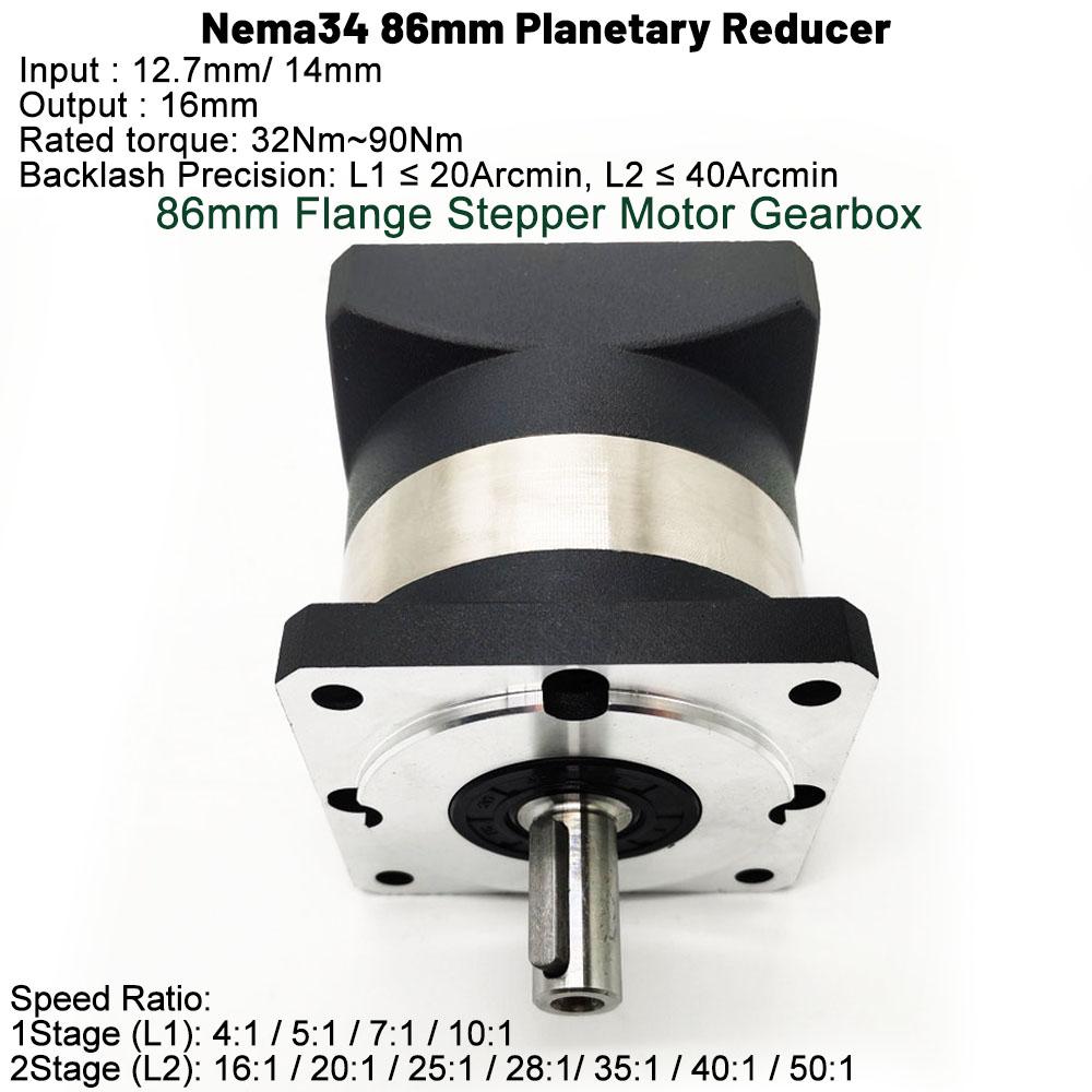Nema 34 Planetengetriebe Eingang 12,7/14mm Abtriebswelle 14mm 16mm Schritt DC Motor Nema34 Übersetzungsverhältnis5:1,10:1 86mm Schrittmotor Untersetzungsgetriebe