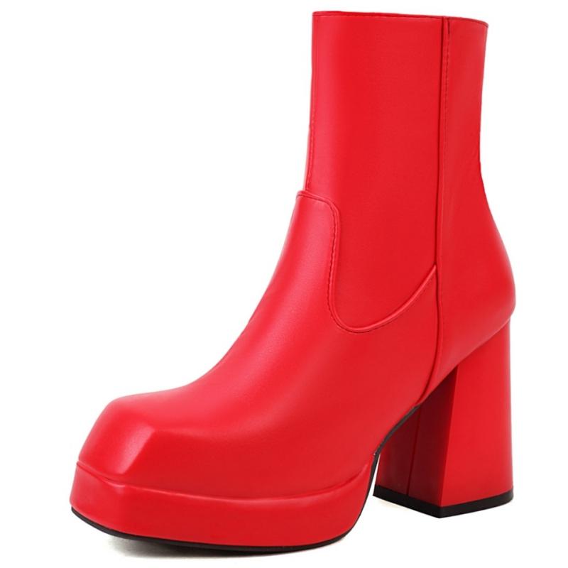 Mode 2024 Neue Damen Stiefeletten Plateau Weiß Schwarz Hohe Absätze Kurzer Stiefel Damen Herbst Winter Partyschuhe Damen Große Größe 45