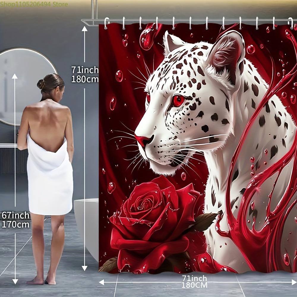 1/4 szt. Zestaw zasłon prysznicowych z różą i panterą, Zestaw dekoracyjny do łazienki zawiera zasłonę prysznicową, Antypoślizgowy dywanik podłogowy, Pokrycie na sedes