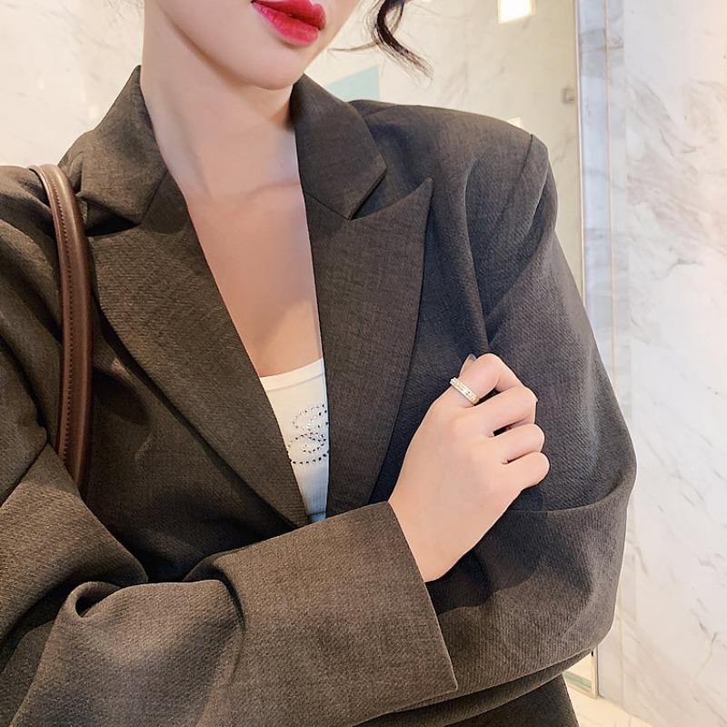 Pure Gold Electroplated Micro-set Pearl Ring for Women, Open Style, Index Finger Ring, Simple and Cool Style Ring