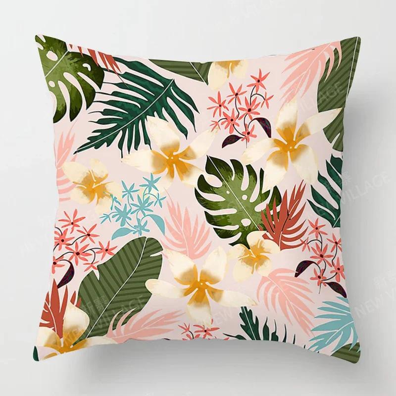 Nordic Fall Home Decor Autumn Throw Pillow Case Sofa Cushion Cover Modern Plant Green Leaf