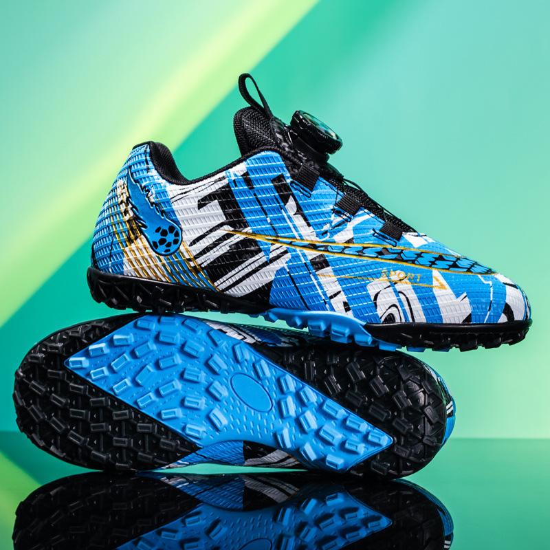 Summer new mesh rotating buckle football shoes older children broken nails boys and girls training football shoes free of laces