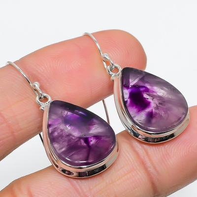 Natural Brazilian Amethyst Gemstone 925 Solid Sterling Silver Earring 1.50" H9r66
