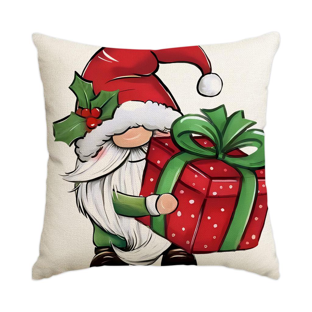 1 \ 4pcs Christmas Pillow Cover Snowman, Elderly, Printed Pattern Cushion Cover, Suitable for Room Living Room, (No Pillow Core)