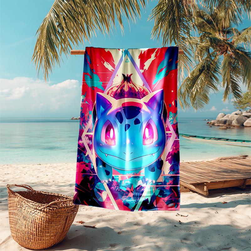 Beach Towel with Pokémon Bulbasaur Pattern - soft,absorbent,machine washable Lightweight&Modern,swimming,Travel Essentials