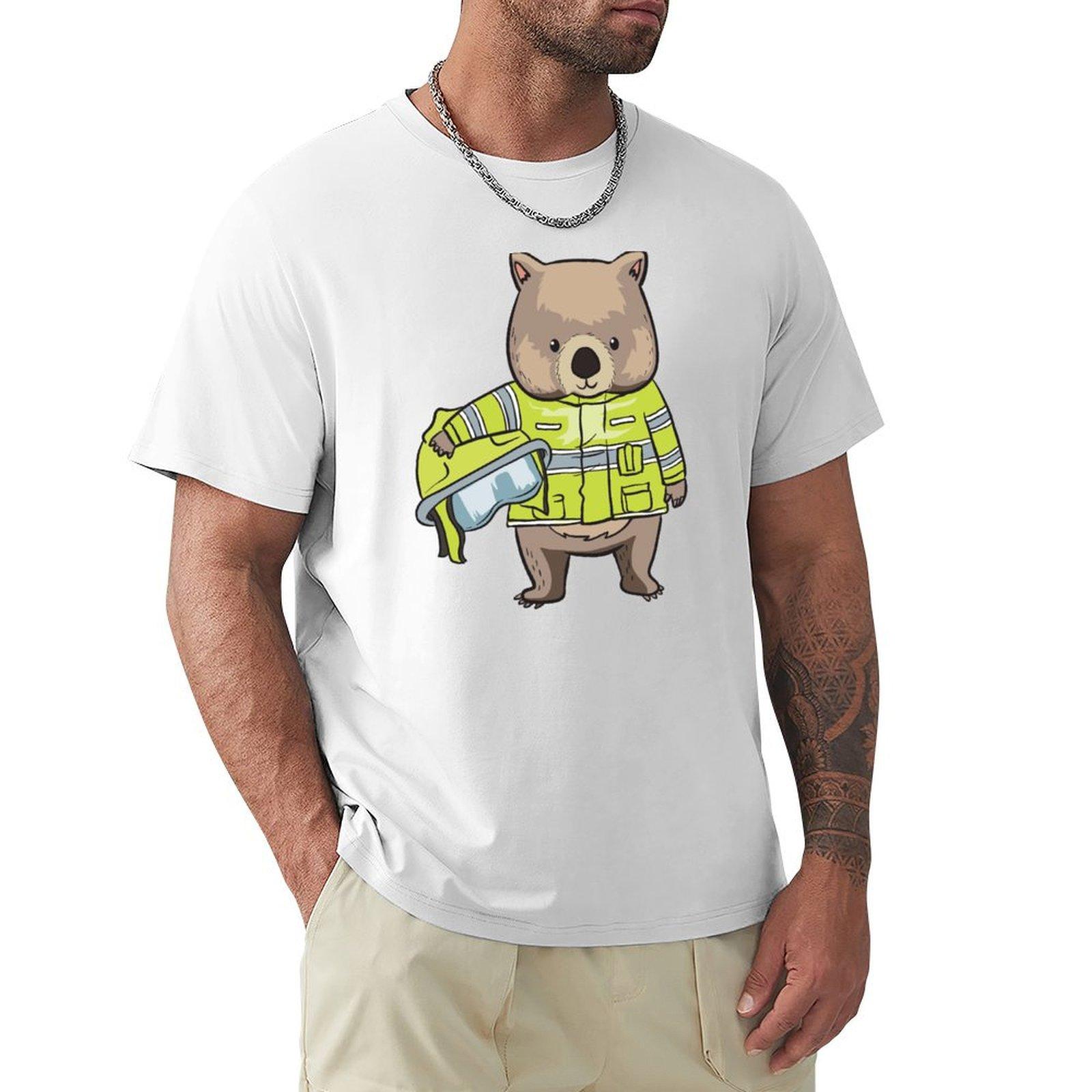 Wombat Wombats Firefighter Australia Hero Gift TShirt boys animal print graphic tee shirt blue lock mens t shirts pack S