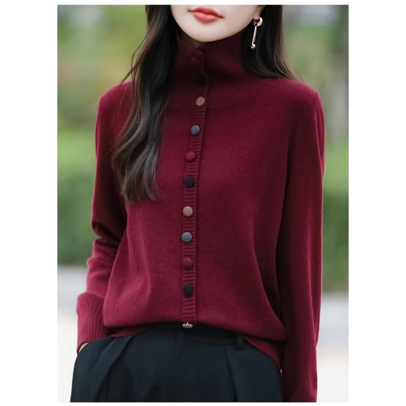 Women S Lapel Long Sleeve Cardigan Sweater Korean Style Solid Color