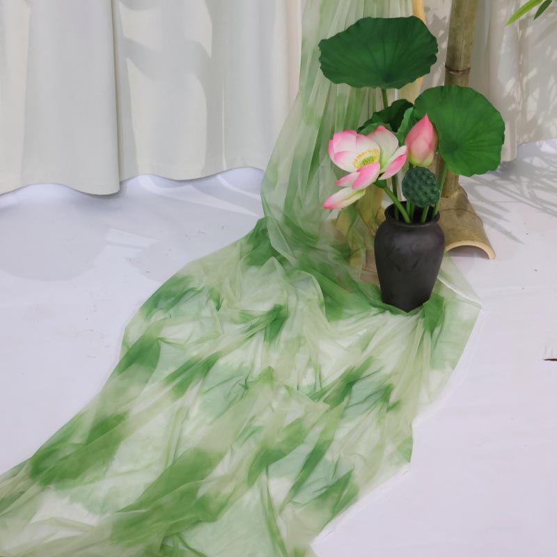 Chinese Ink Wash Landscape Tie-Dye Green Gauze Curtain for Wedding or Mall Decor