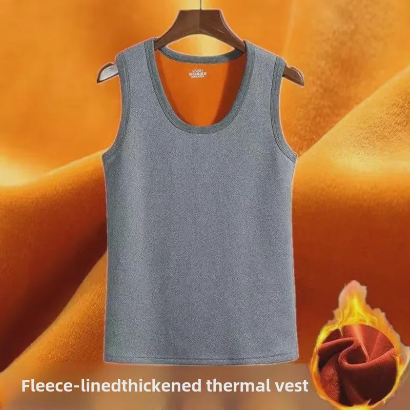 

Мужская футболка-майка с внутренним жилетом из золотистого бархата для людей среднего возраста, утолщенный бархатный верх 5XL (180-200 kg) светло-серый