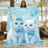 High-definition Printed Flannel Blanket Featuring Twin White Cats. Soft and Warm, Suitable for Travel, Camping, Sofas, Living Rooms, Chairs, and Beds.
