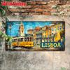 Printing, , Vintage Metal License Plate, Outdoor Wall Art , Number LISBOA Aluminum Sign with Lisbon Tram Scene, for Home, Bar