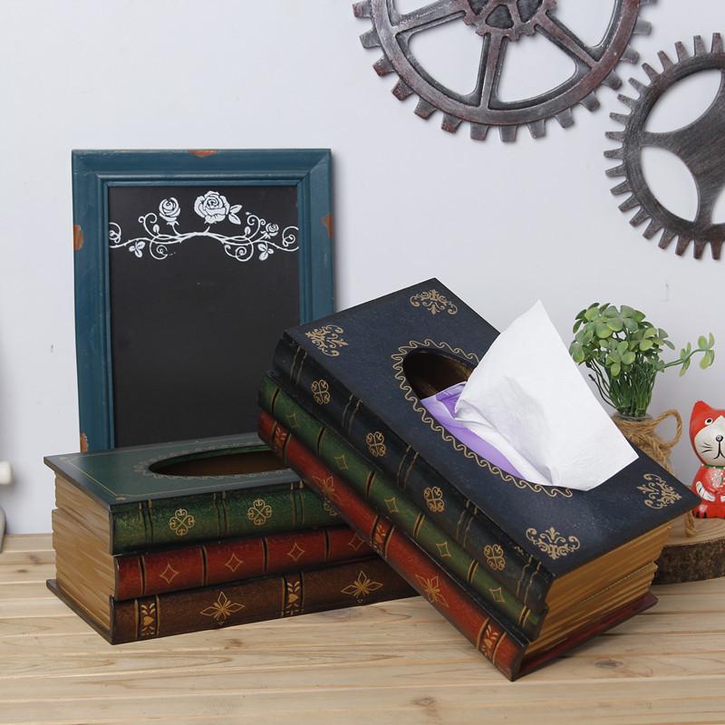 Creative Wooden Tissue Box Vintage Book Box Shape Tissue Box Art Restaurant Tissue Storage Box Ornament