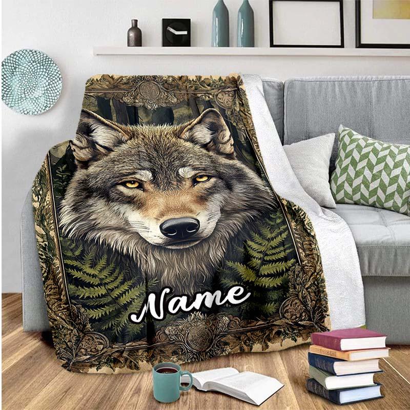 240Gm2 Wolf Nature Customize Your Name Outdoor Blanket Suitable For All Seasons Comfortable And Warm Soft Blanket Suitable For Travel Gifts For