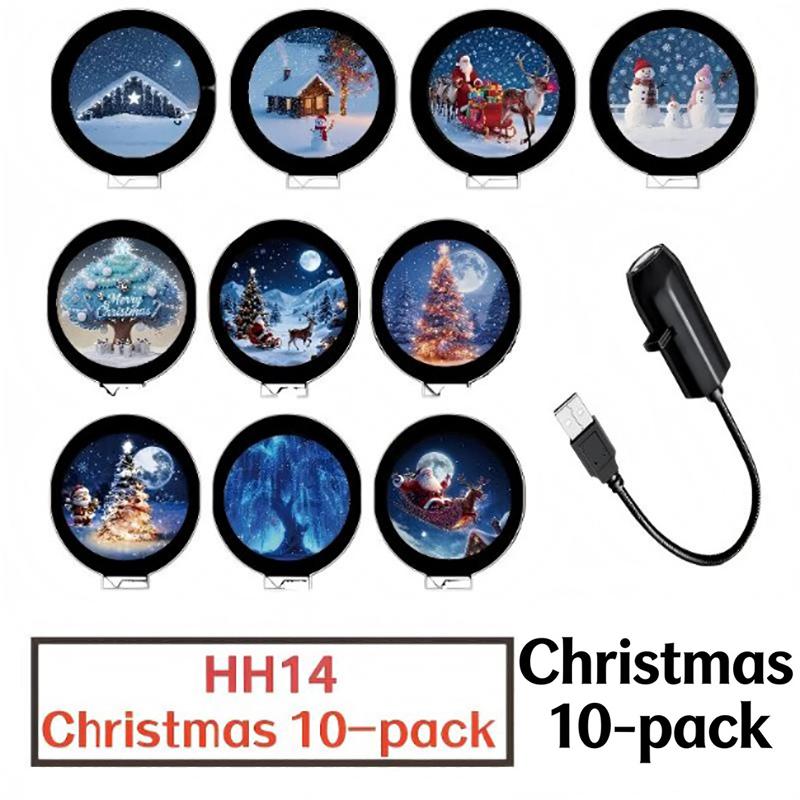Adjustable USB Christmas Projector Light 10 HD Patterns LED Night Light for Xmas Tree Party Indoor Decor