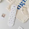 Women's Japanese-Style Blue & White Loose Socks: Spring/Summer Thin Mid-Calf with Cartoon Bear, Polka Dot & Bow Design
