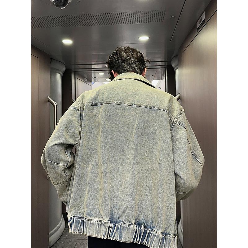Distressed Washed Denim Jacket Men's Spring and Autumn New Handsome High Street Jacket American Couple Lapel Top