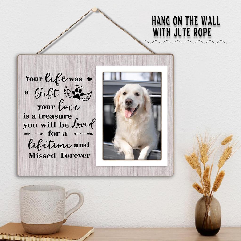 Pet Memorial Frame - In Loving Memory of Dogs, Sympathy Gift for Pet Loss, Gray Wooden Frame