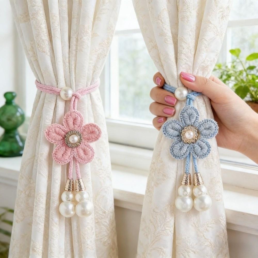 2 Stück Verstellbare Blumen-Vorhangbindung Leichte Perlen-Vorhangschnalle Vorhangseil Wohnzimmer