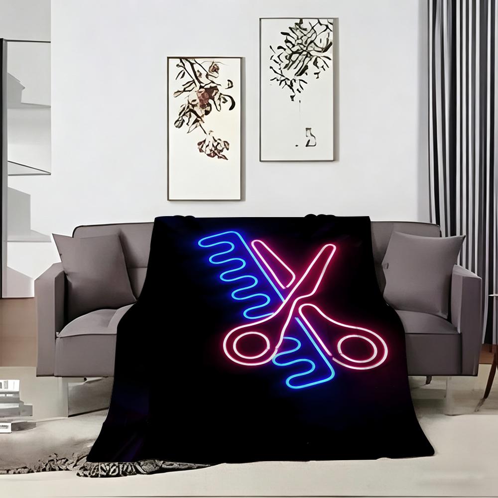Artistic Pattern B-BarberS ShopS SignS Throw Lightweight 240g Flannel Blanket Soft Skin-friendly for Summer Cooling