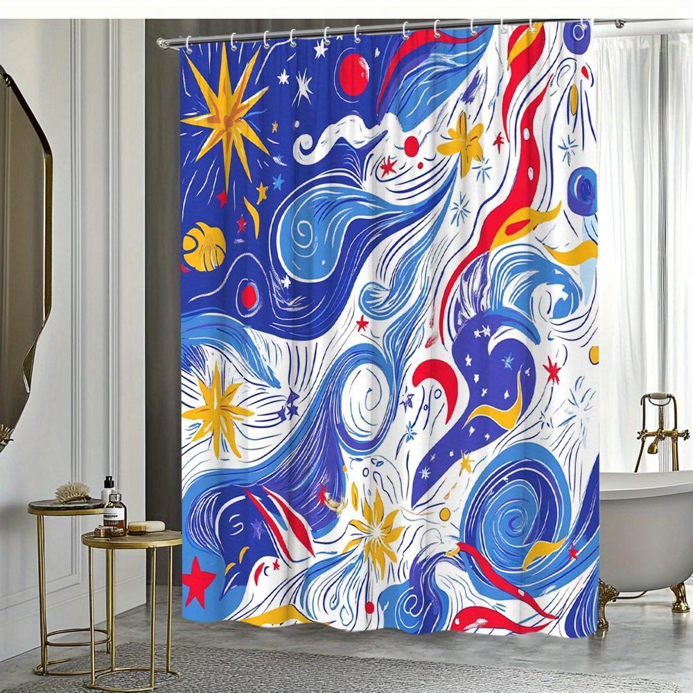 1Pc Starry Night Shower Curtain Fabric Swirl Wave Design Sky Stars Holiday Elements Bathroom Decoration Polyester Fabric With
