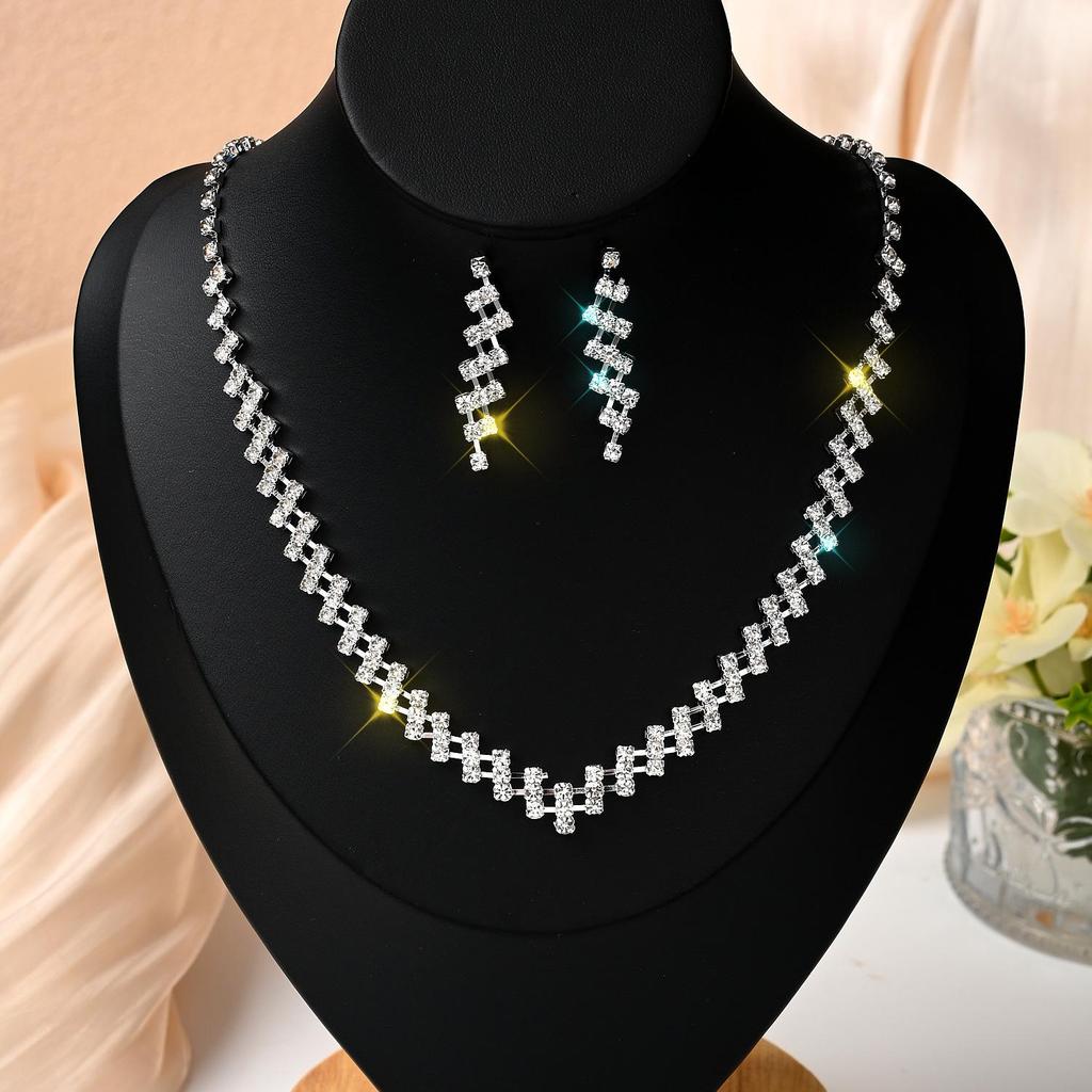 Funkelndes Strass- & Zirkon-Braut-Halsketten- und Ohrring-Set - Elegante Hochzeitsaccessoires