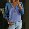 Top Blusa Casual Moda Donna Patchwork Maglia di Jeans Scollo a V Bottoni