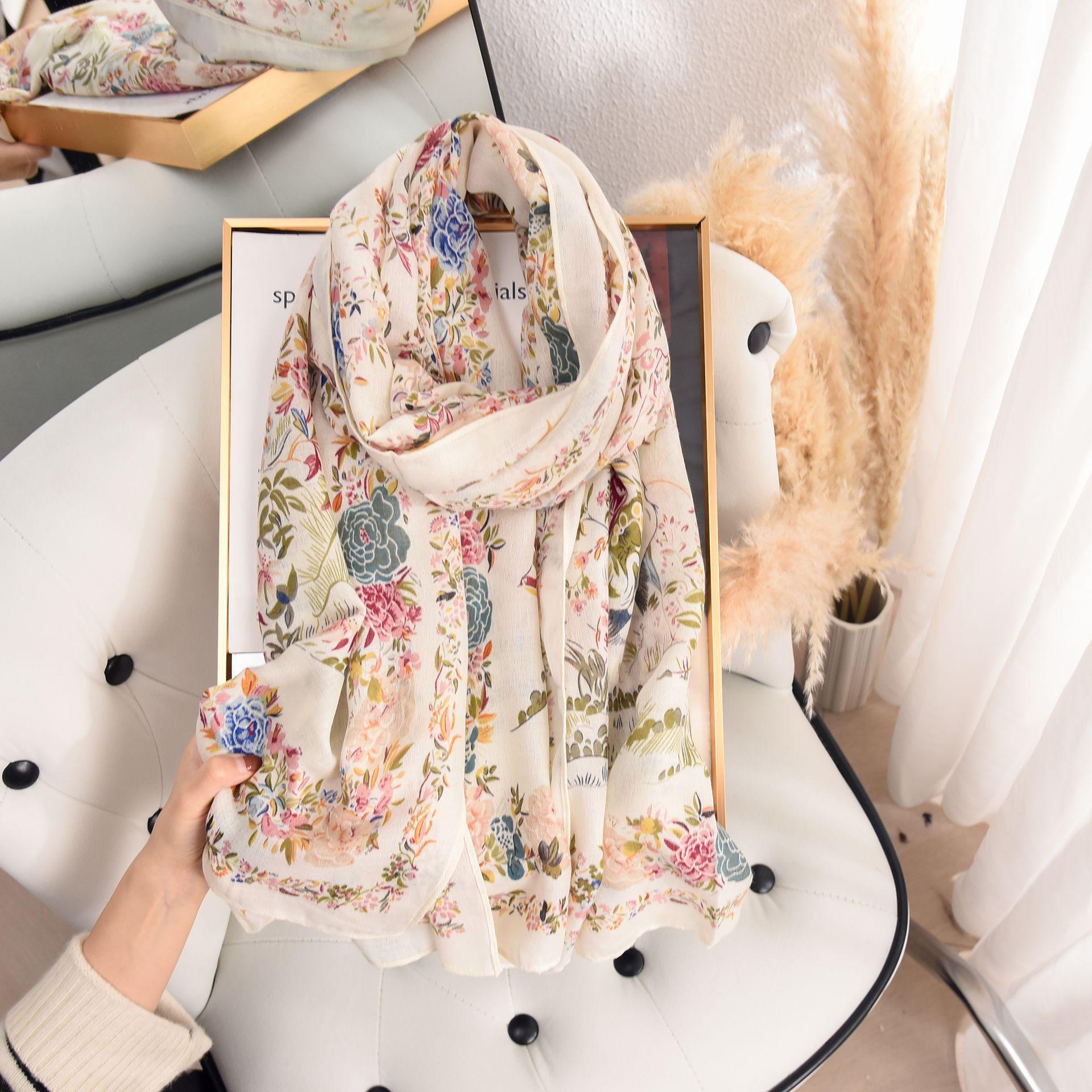 

Тонкий нишевый шарф из имитации хлопка и льна в пасторальном стиле с принтом, японский и корейский женский модный темпераментный платок, высококлассный праздничный подарок 85*180