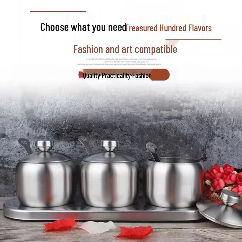 Beifu 304 Stainless Steel European Style 3-Compartment Seasoning Jar Set