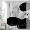 1pc Modern Abstract Shower Curtain - Black, White, Gray Bathroom Window Divider with Woman Shapes, Overlapping Circles & Lines